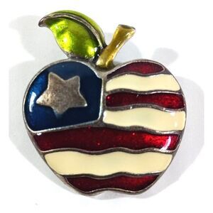 PATRIOTIC Red White Blue Enamel APPLE PIN BROOCH As American As Apple Pie AJMC